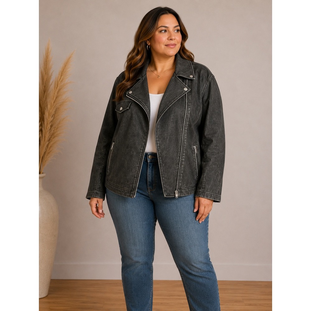 NWT Universal Thread Moto Jacket Women XL Black Distressed Vegan Leather